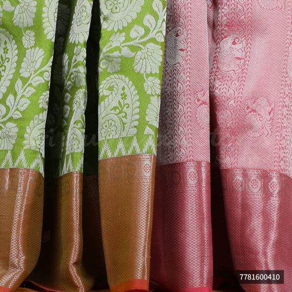 Green Saree With Pink Border - Image 3