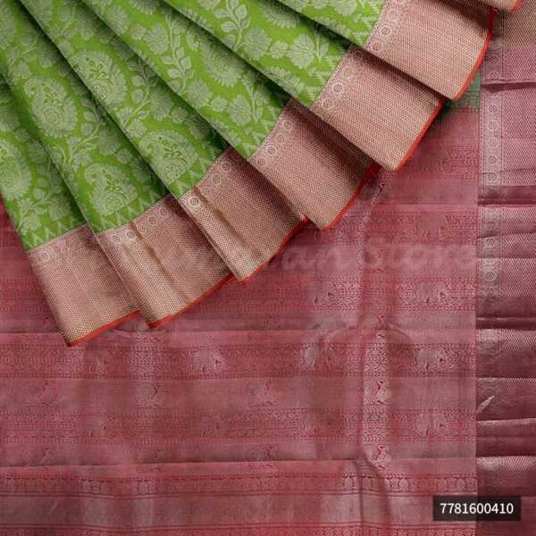 Green Saree With Pink Border - Image 5