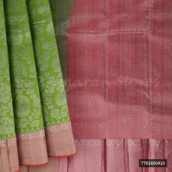 Green Saree With Pink Border - Image 6