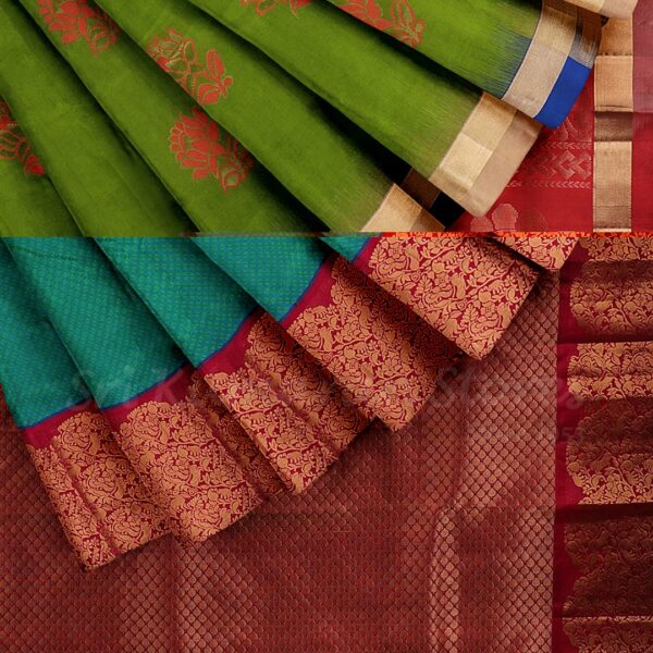 Green Saree With Red Border - Image 5