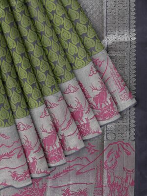 Green saree with Silver Border