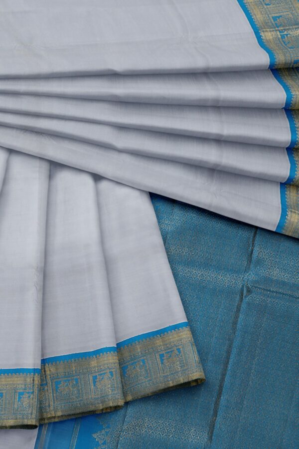 Grey Saree with Blue Border - Image 2