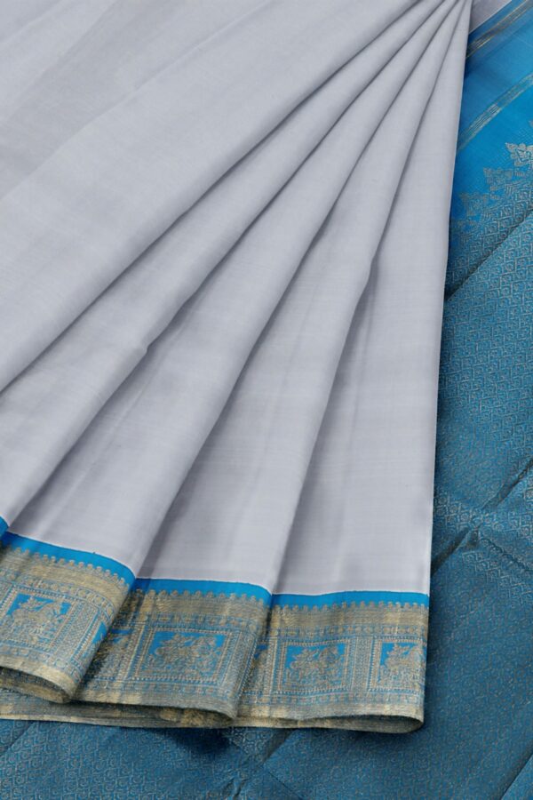 Grey Saree with Blue Border - Image 3