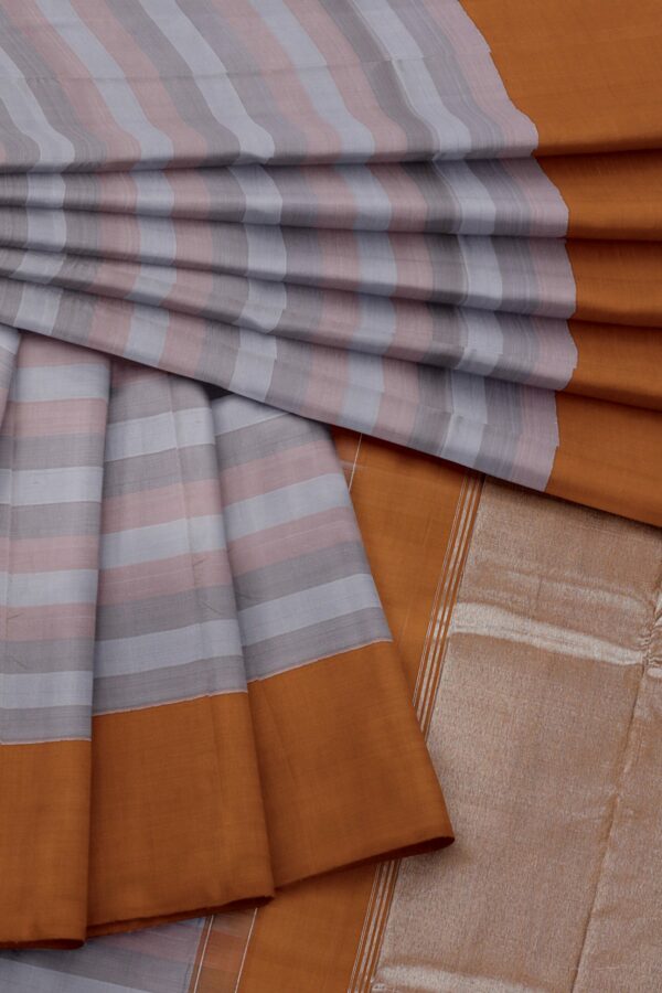 Grey saree with Light Brown Border - Image 2