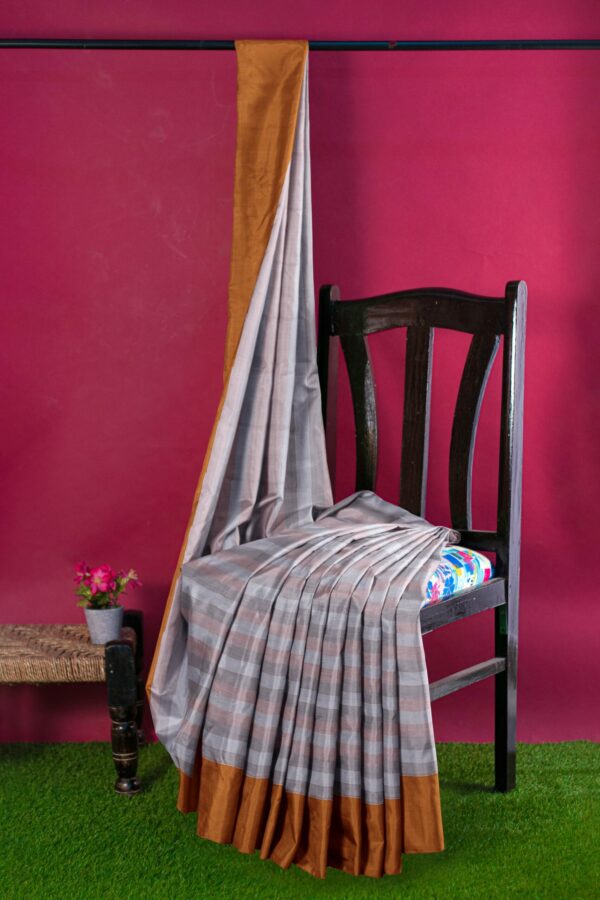 Grey saree with Light Brown Border - Image 3