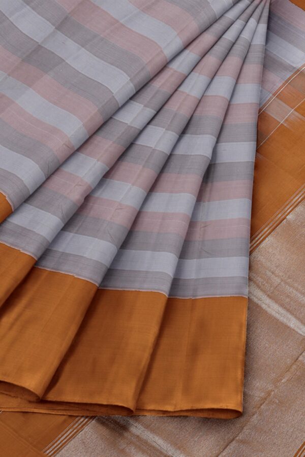 Grey saree with Light Brown Border - Image 4