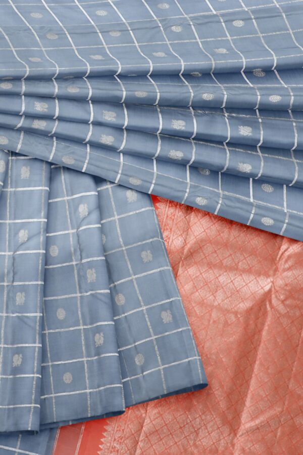 Grey Saree with Orange Border - Image 2