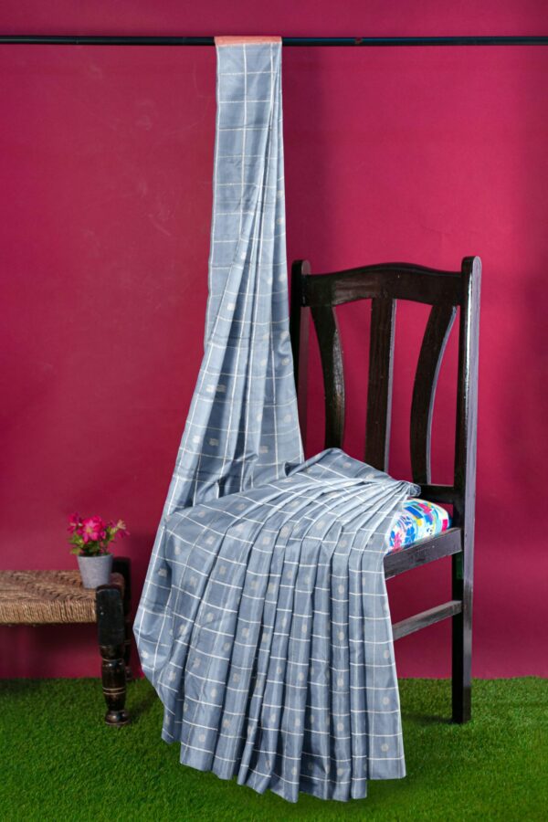 Grey Saree with Orange Border - Image 3