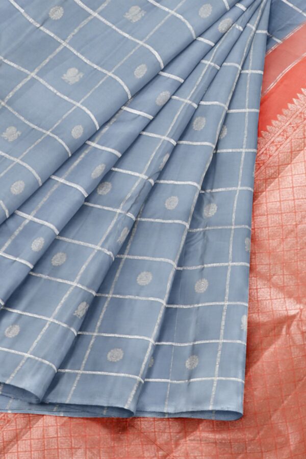Grey Saree with Orange Border - Image 4