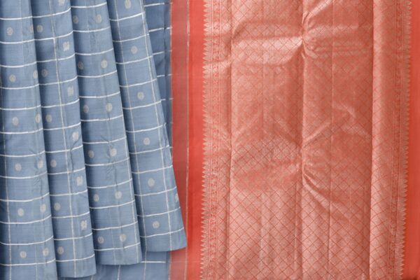 Grey Saree with Orange Border - Image 5