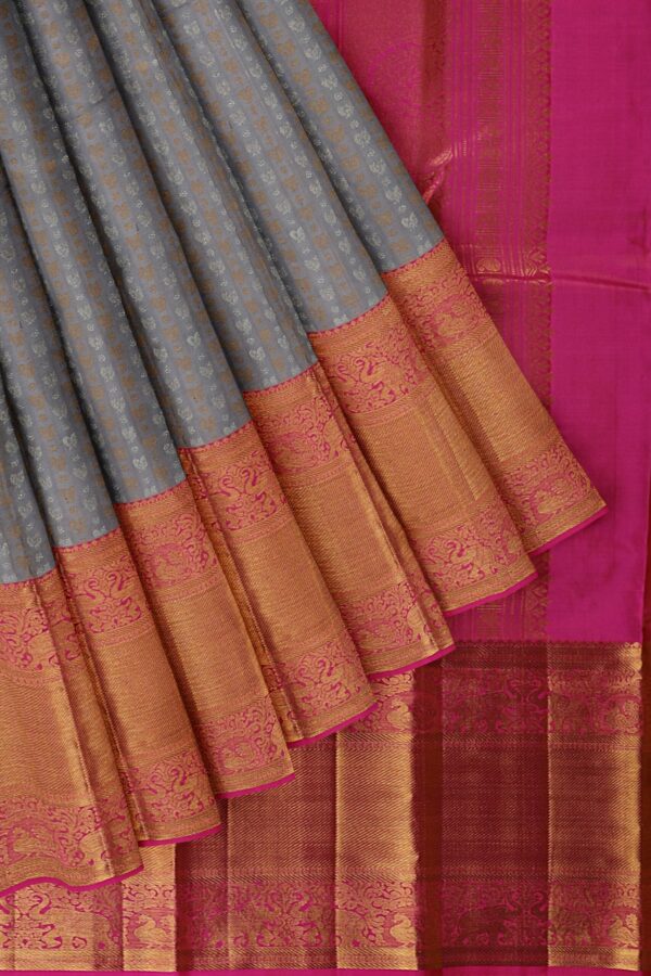 Grey Saree with pink Border