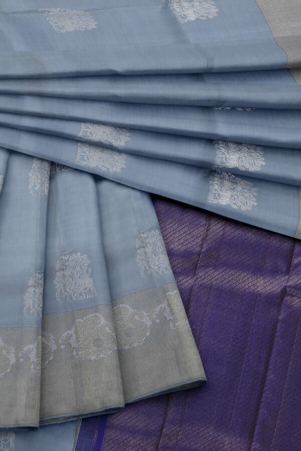 Grey saree with Purple Border - Image 2