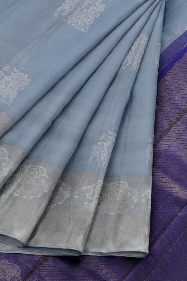 Grey saree with Purple Border - Image 4