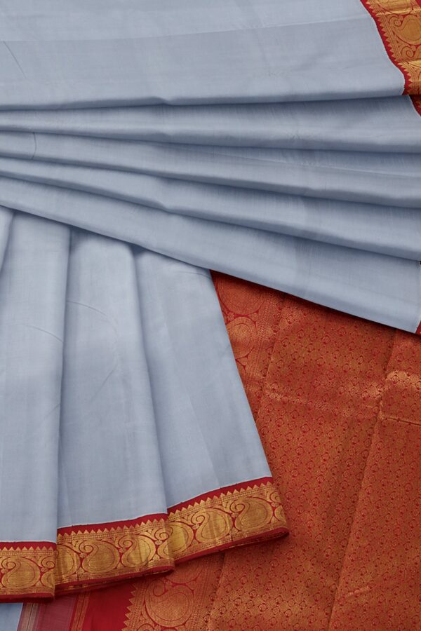 Grey Saree with Red and Gold Border - Image 2