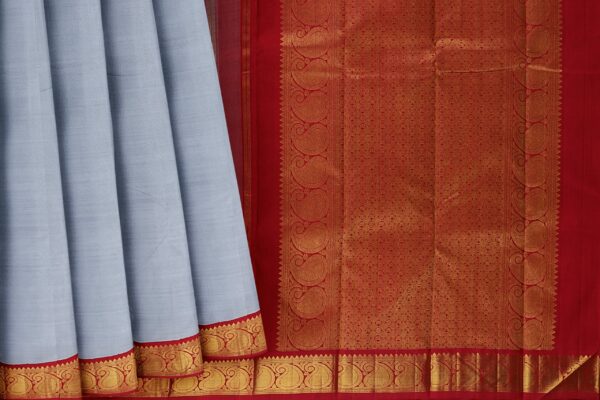 Grey Saree with Red and Gold Border - Image 5