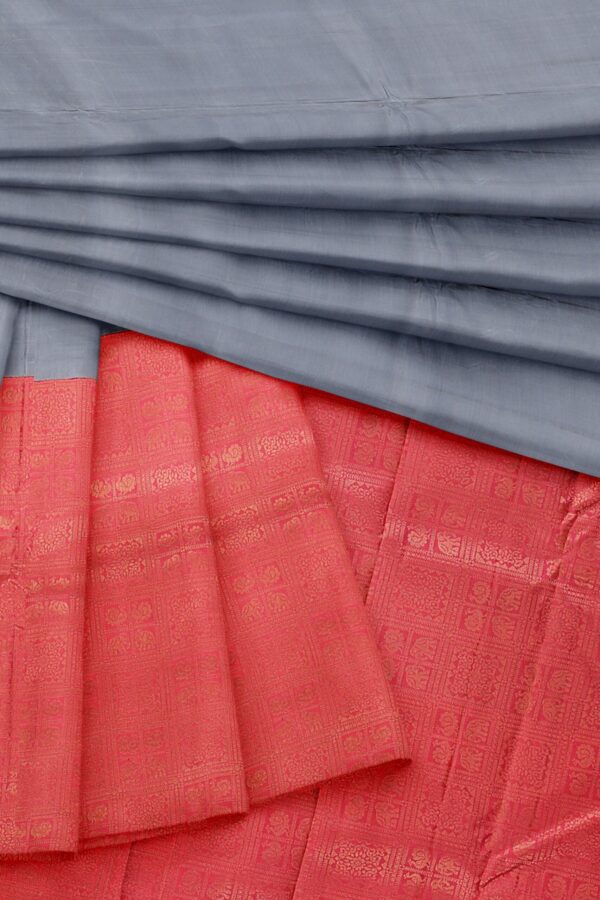 Grey saree with red border - Image 2