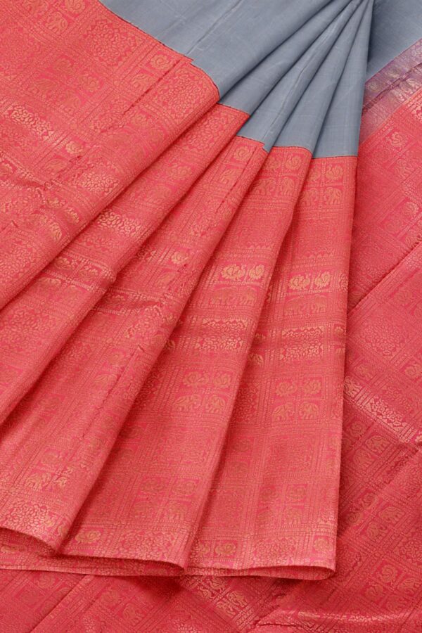 Grey saree with red border - Image 4