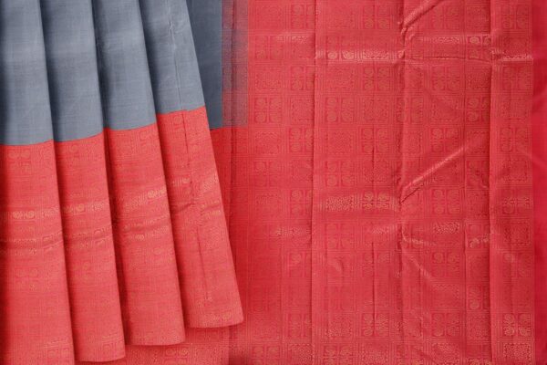 Grey saree with red border - Image 5