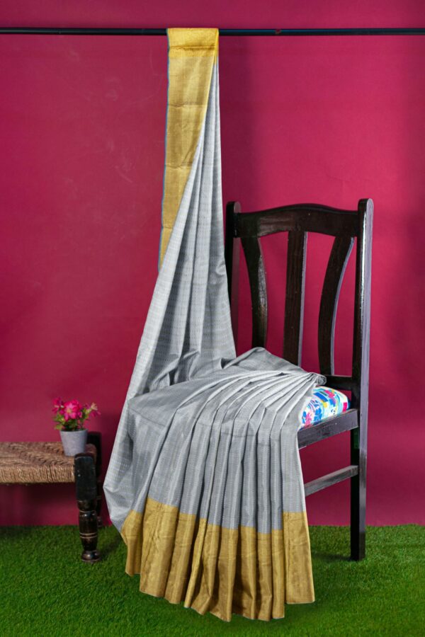 Grey saree with Yellow border - Image 3