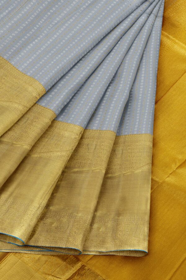 Grey saree with Yellow border - Image 4