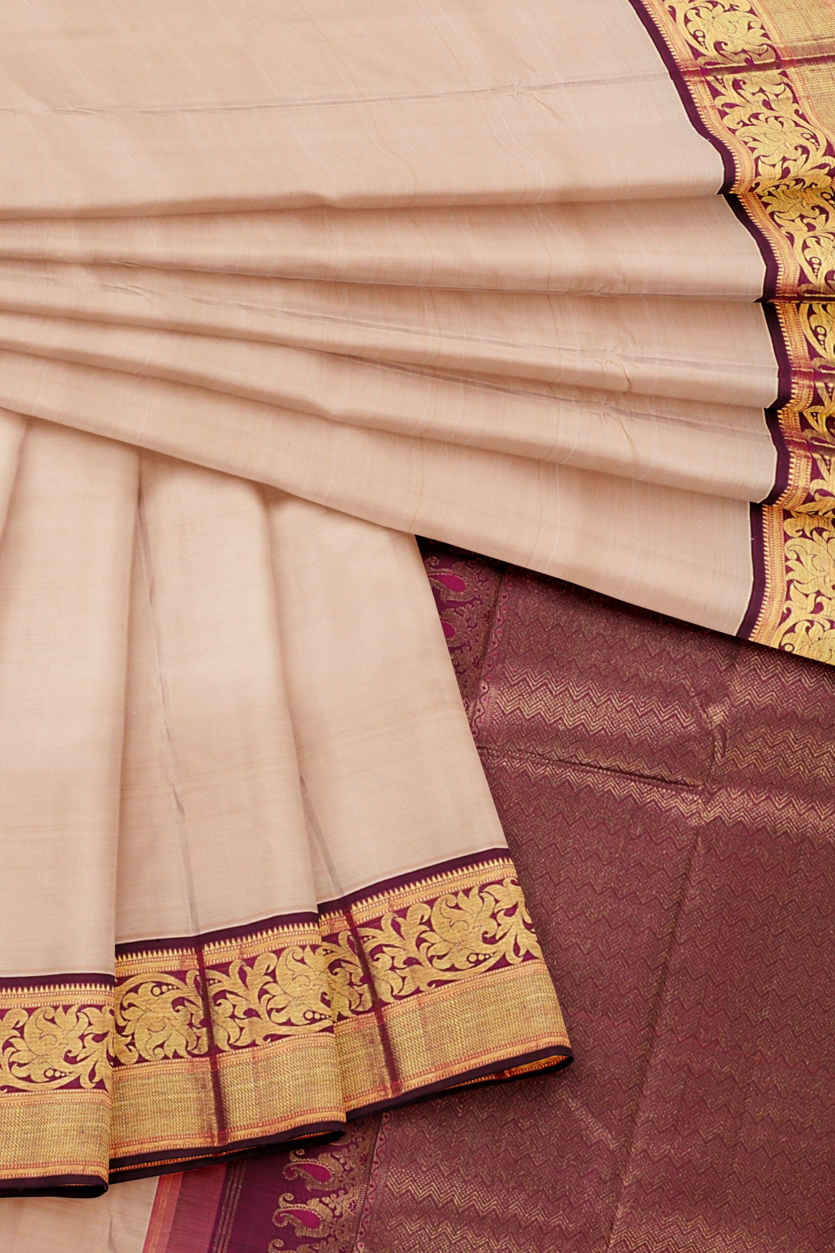 Half White Saree with Maroon Border - Image 2