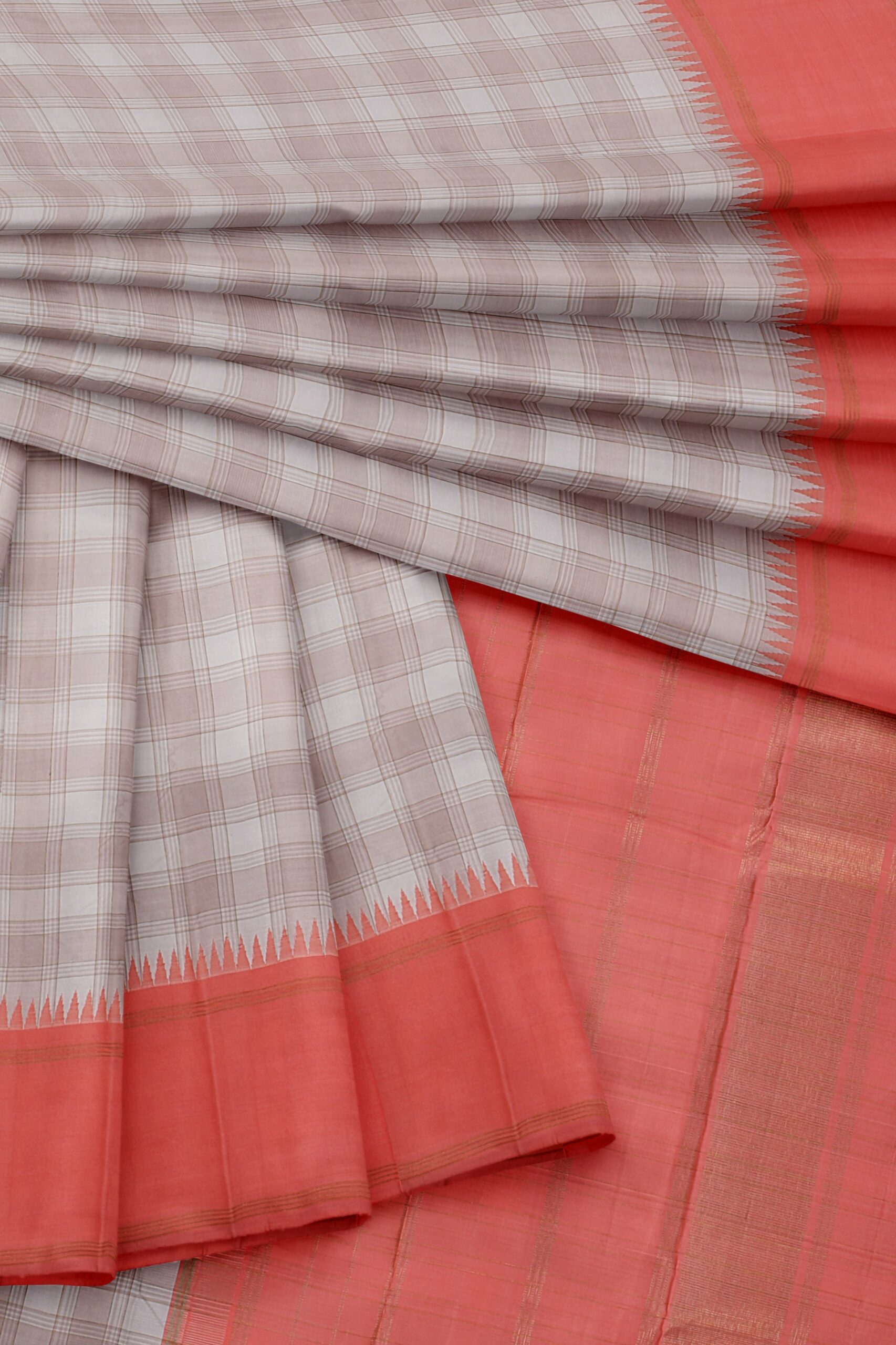 Half White saree with Orange Border - Image 2