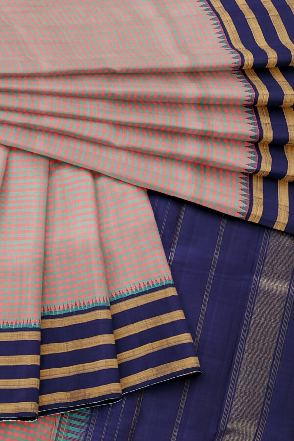 Half white saree with purple border - Image 2