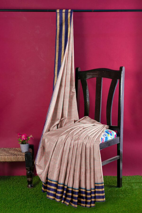 Half white saree with purple border - Image 3