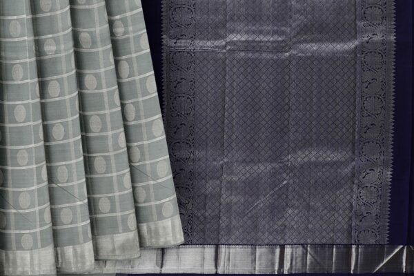 Half White Saree with silver Border - Image 5