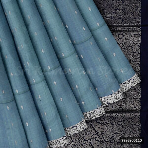 Light Blue Saree With Dark Blue Border - Image 4