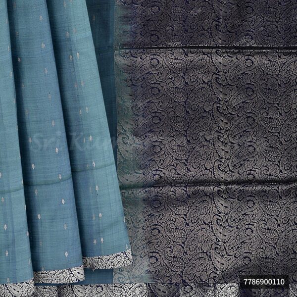 Light Blue Saree With Dark Blue Border - Image 6