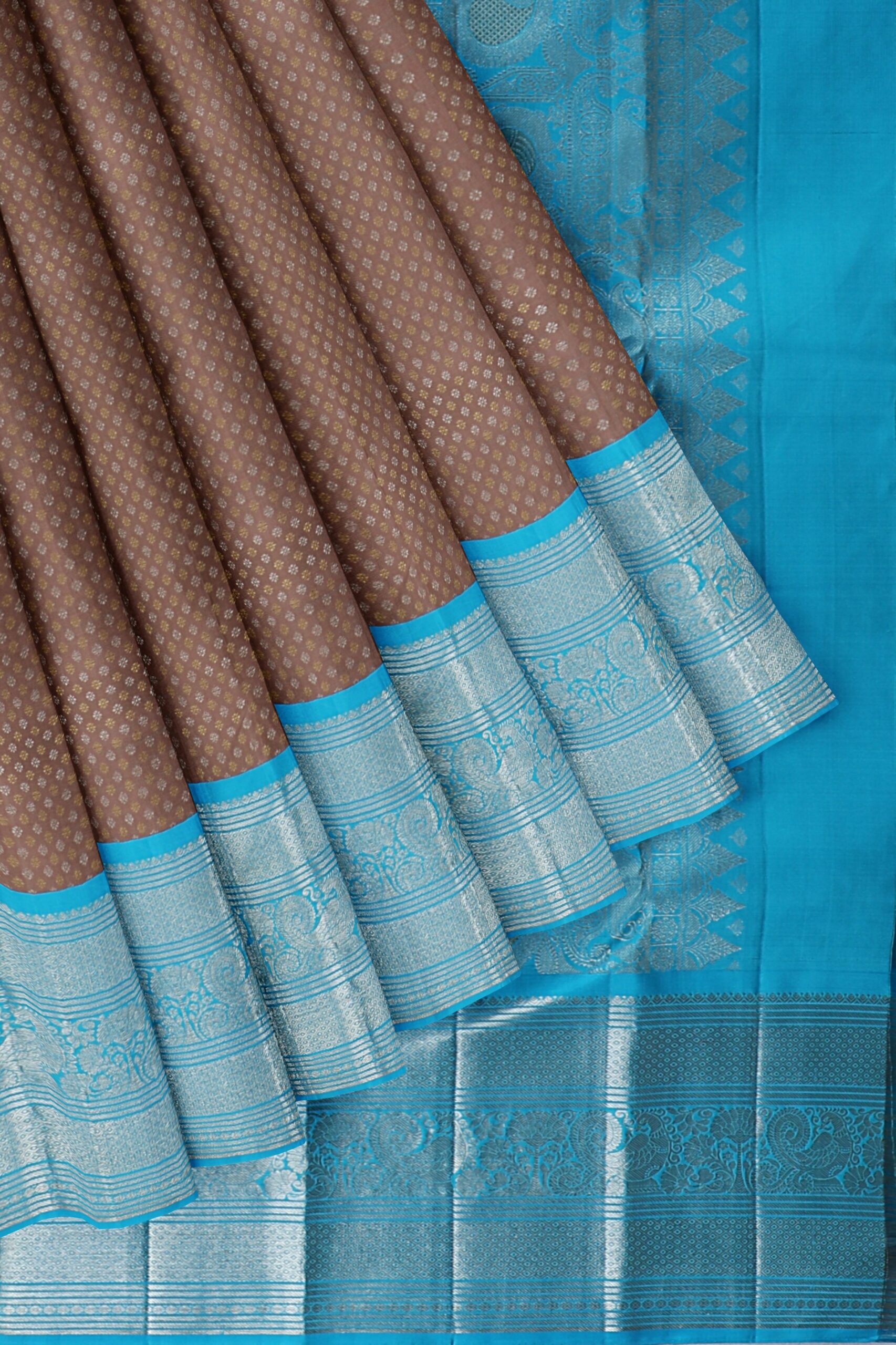 Light brown saree with blue border