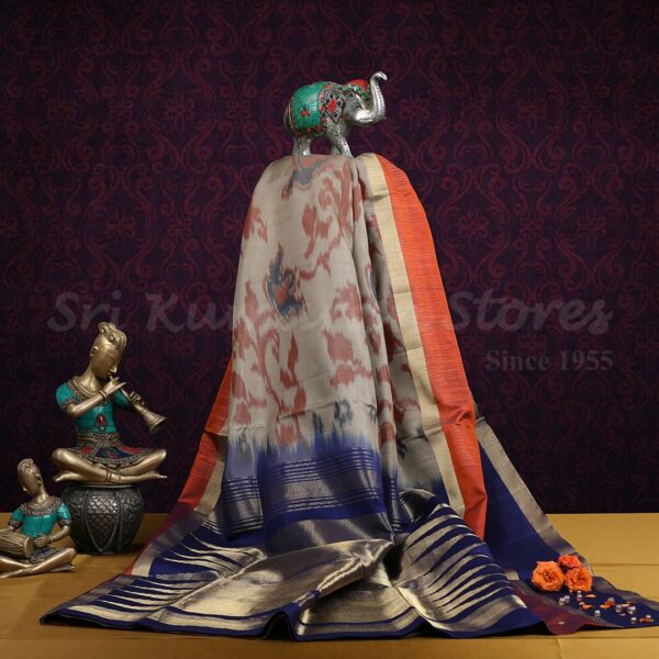 Light Brown Saree With Dark Blue Border