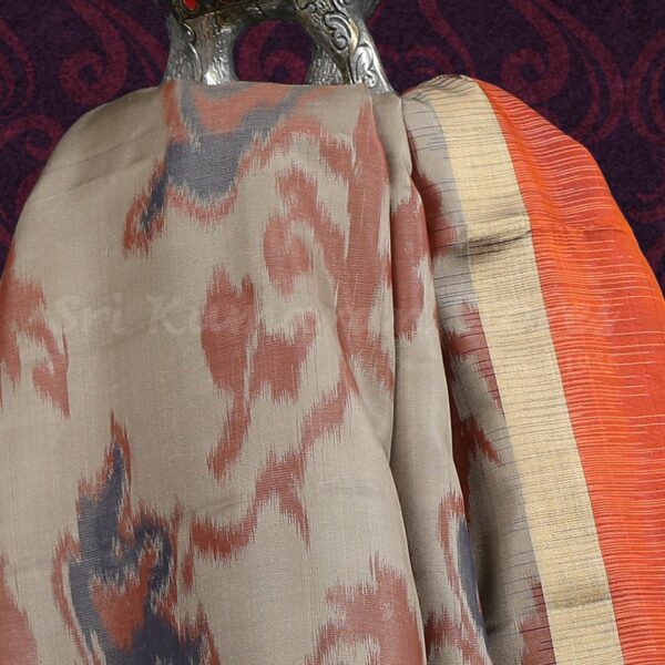 Light Brown Saree With Dark Blue Border - Image 2