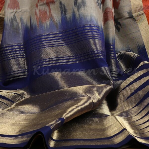Light Brown Saree With Dark Blue Border - Image 3