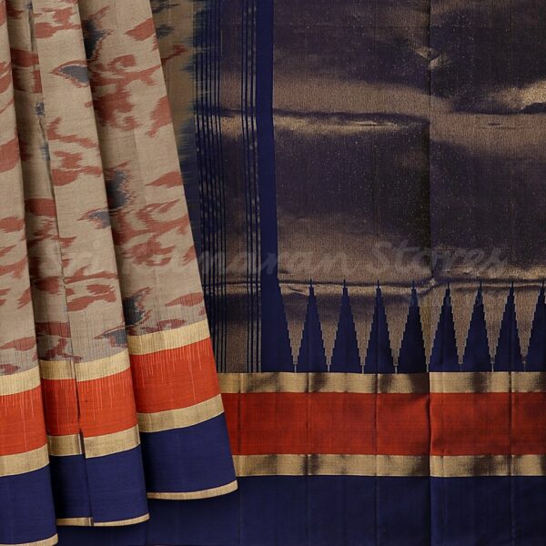 Light Brown Saree With Dark Blue Border - Image 6