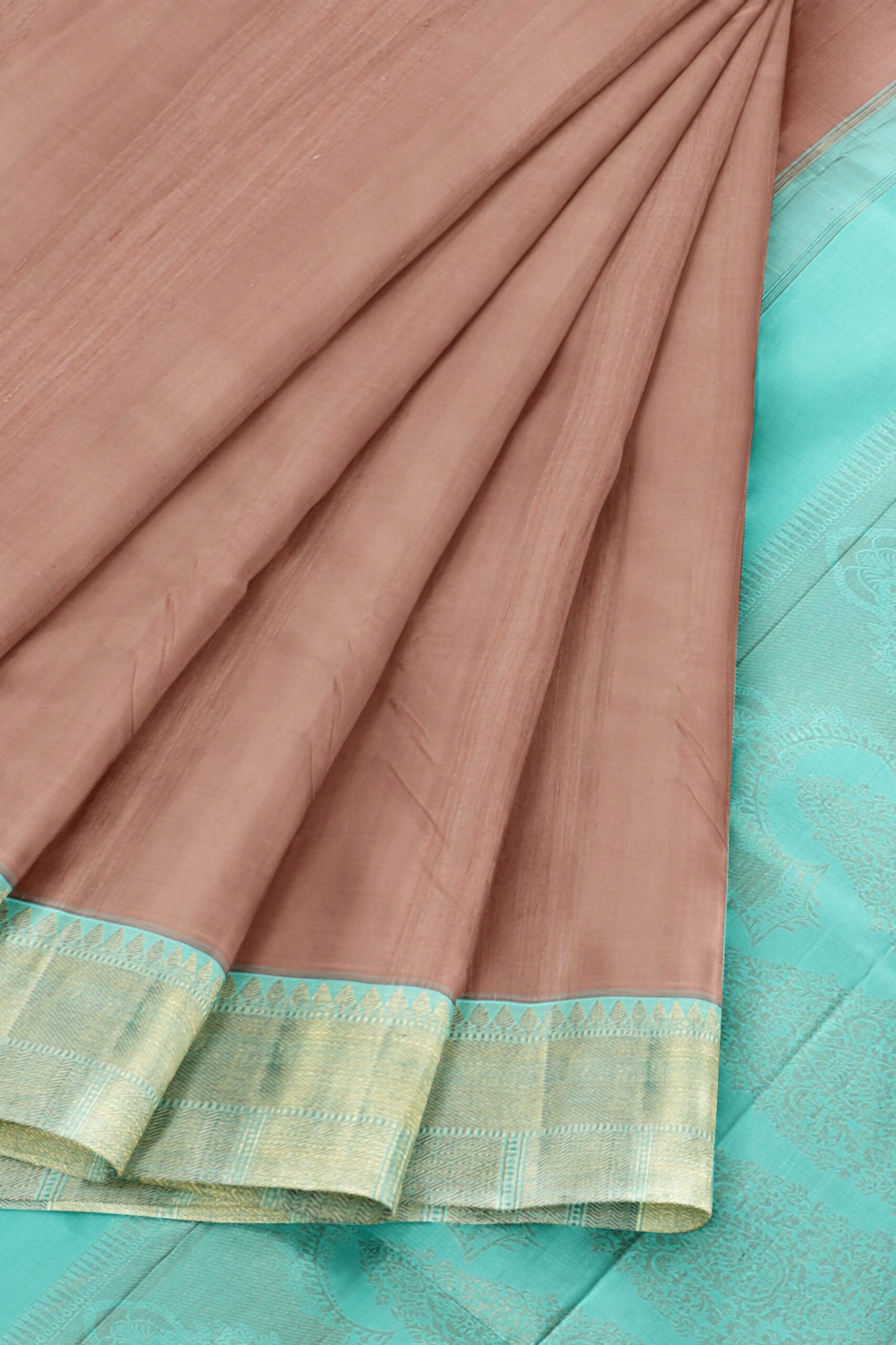 Light Brown saree with Sky Blue Border - Image 4