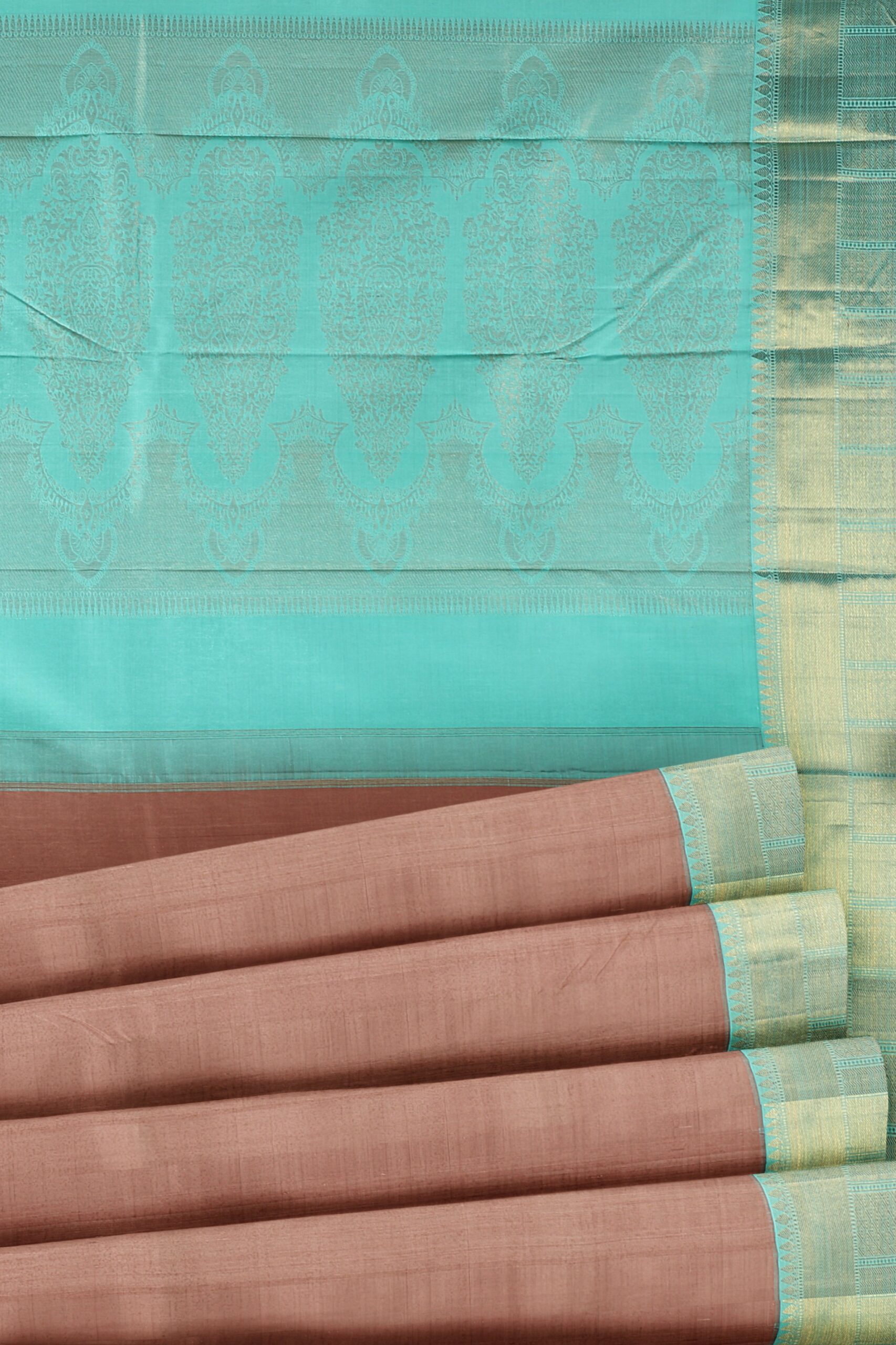 Light Brown saree with Sky Blue Border - Image 5