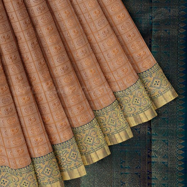 Light Orange Saree With Turquoise Blue Border - Image 4