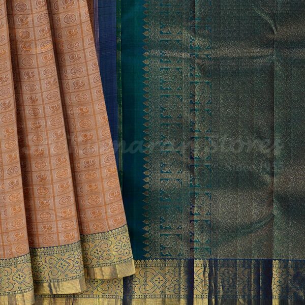 Light Orange Saree With Turquoise Blue Border - Image 6