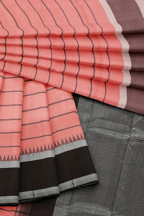 Light pink saree with dark brown border - Image 2