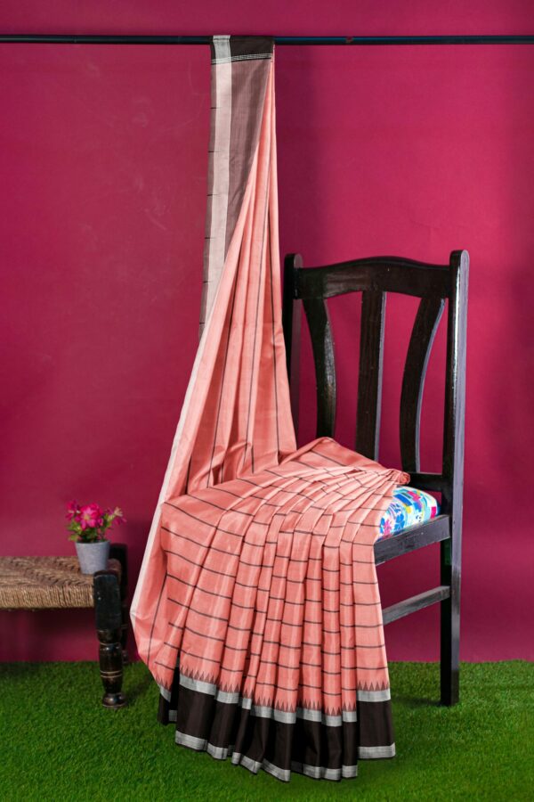 Light pink saree with dark brown border - Image 3