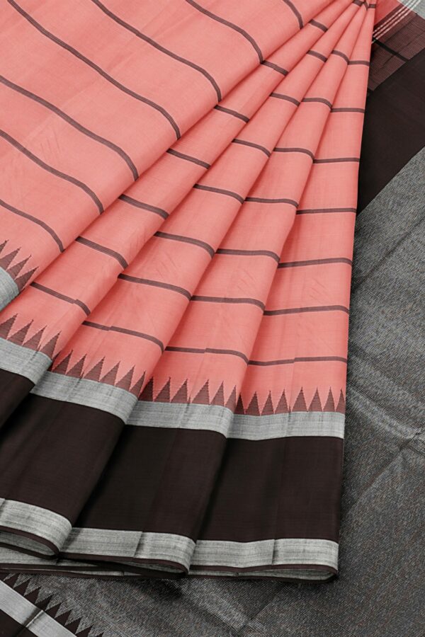 Light pink saree with dark brown border - Image 4