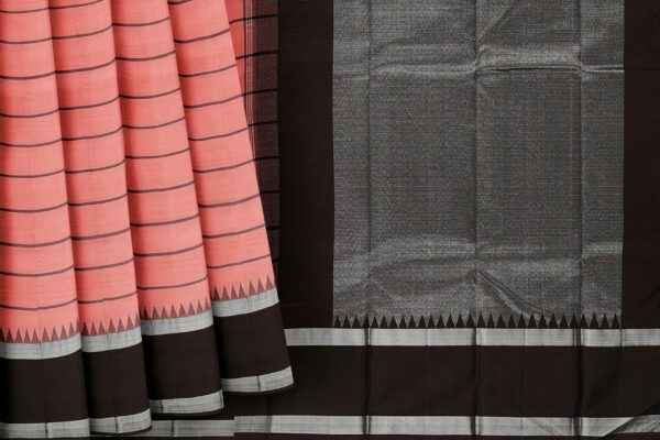 Light pink saree with dark brown border - Image 5