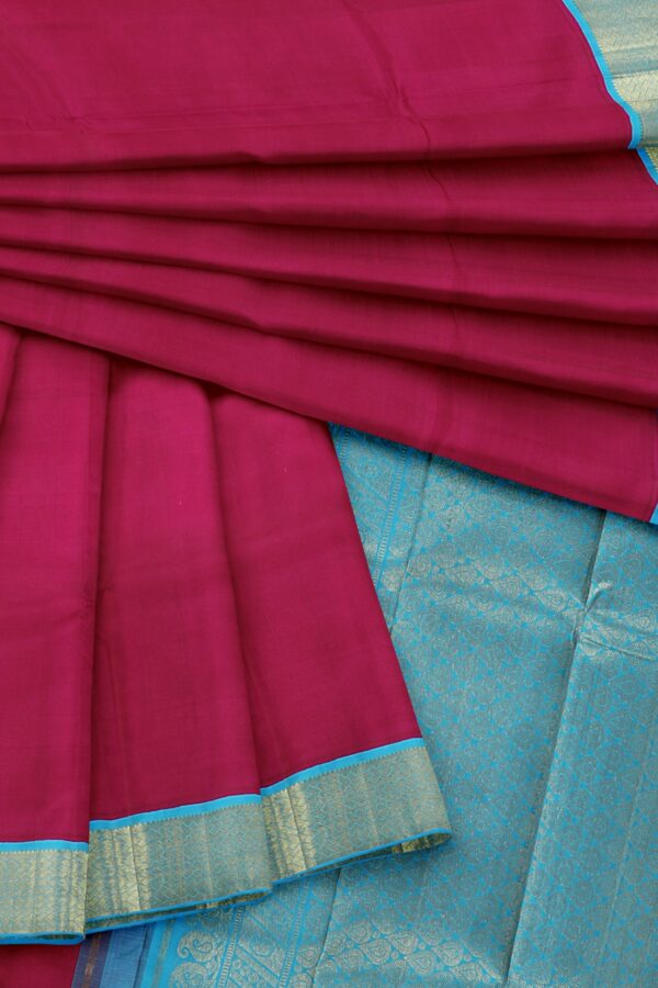 Magenta saree with Sky Blue Border - Image 2