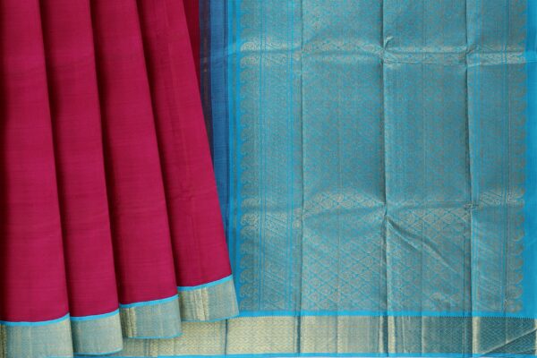 Magenta saree with Sky Blue Border - Image 5