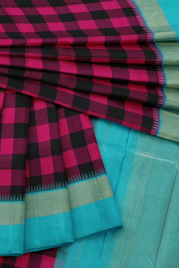Maroon black saree with Sky Blue border - Image 2