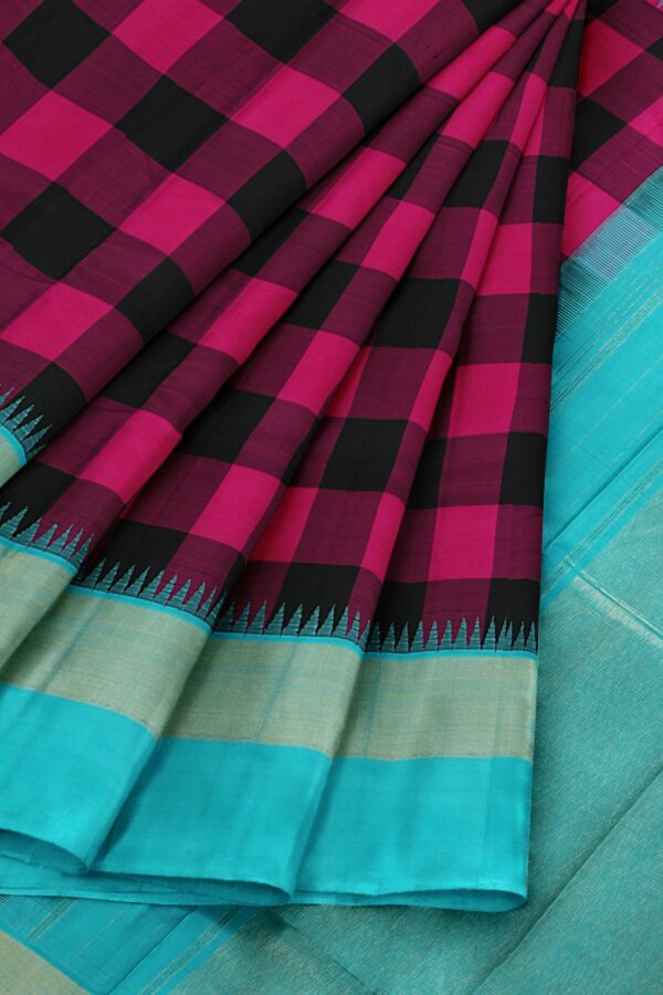 Maroon black saree with Sky Blue border - Image 4