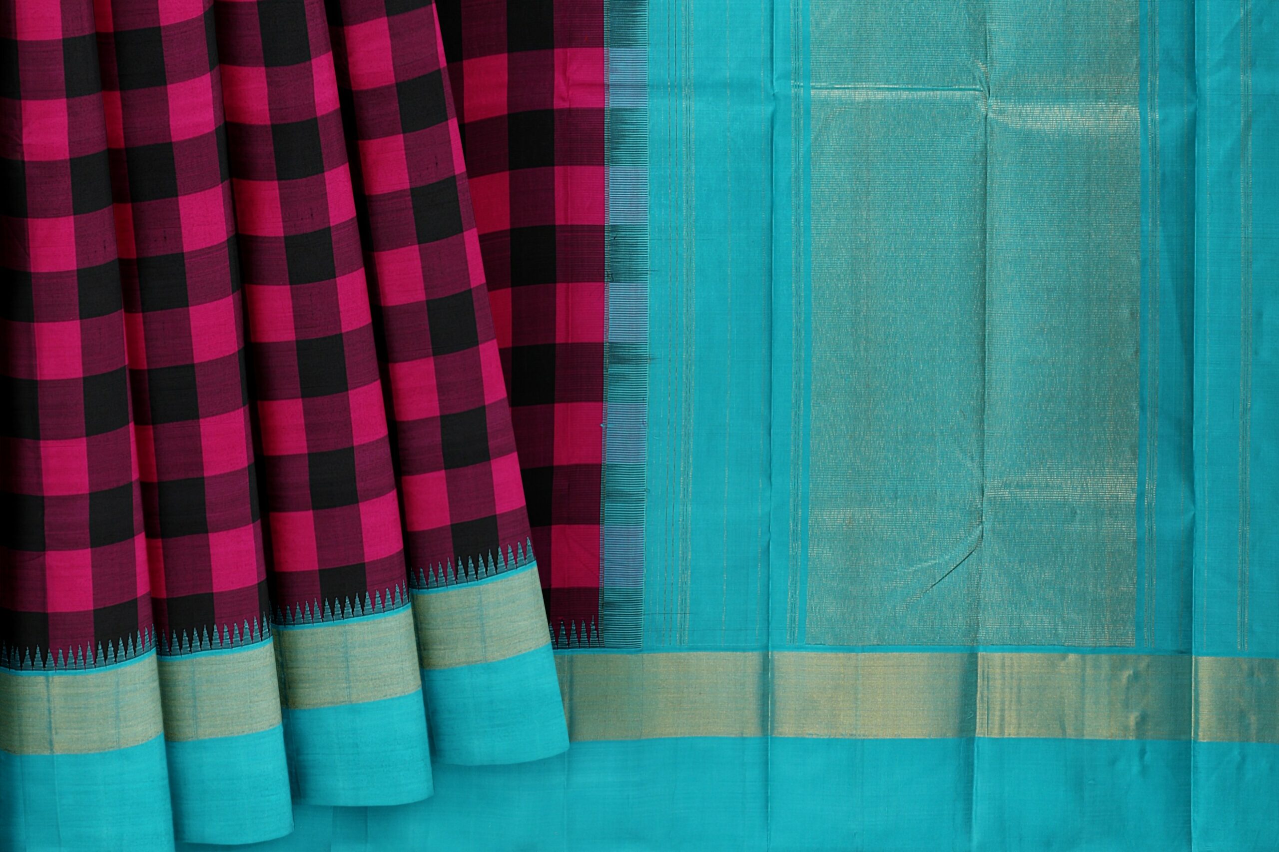 Maroon black saree with Sky Blue border - Image 5