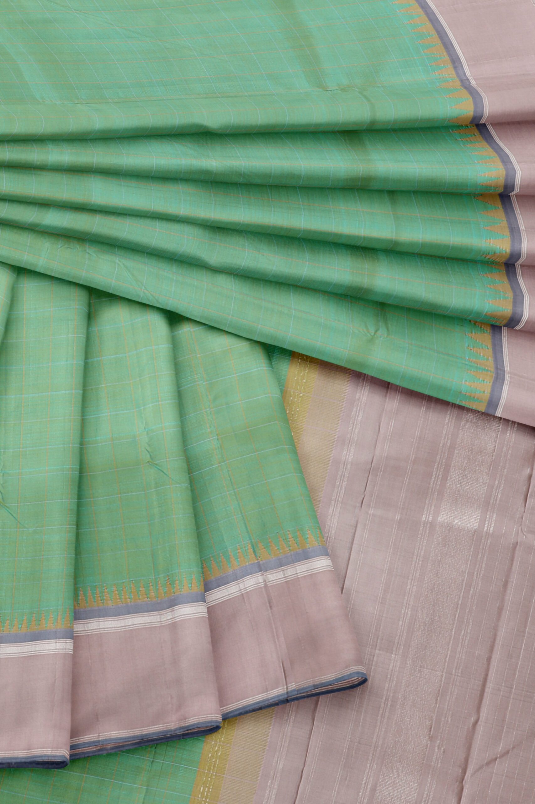 Mint green Saree with half white border - Image 2